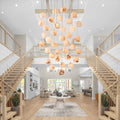 Arica Round Gold Chandelier with Natural Alabaster Stone Shades, Chandelier for High Ceiling - lampmodern