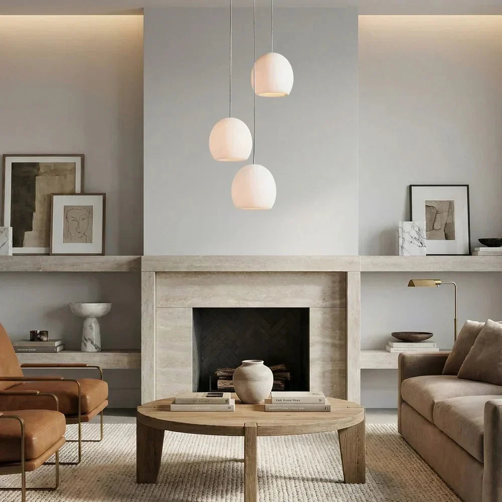 Arica Round Gold Chandelier with Natural Alabaster Stone Shades, Chandelier for High Ceiling - lampmodern
