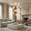 Arica Round Gold Chandelier with Natural Alabaster Stone Shades - lampmodern