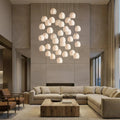 Arica Round Gold Chandelier with Natural Alabaster Stone Shades - lampmodern