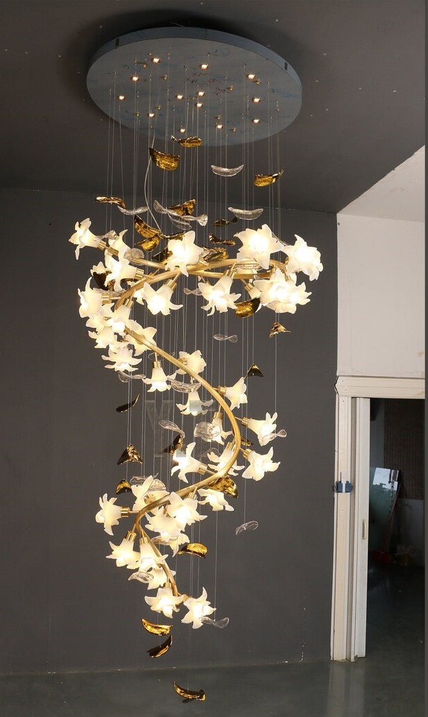 Art Design Brass Branch Ceramic Flower Chandelier - lampmodern