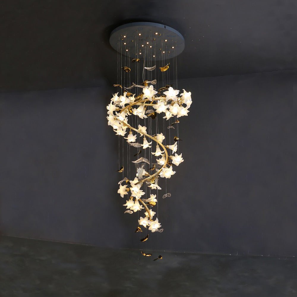 Art Design Brass Branch Ceramic Flower Chandelier - lampmodern