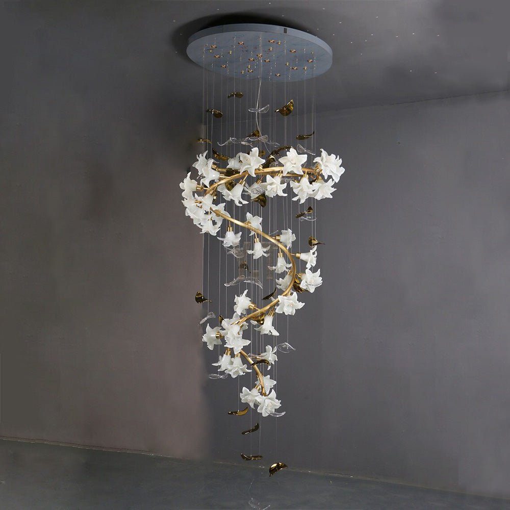 Art Design Brass Branch Ceramic Flower Chandelier - lampmodern