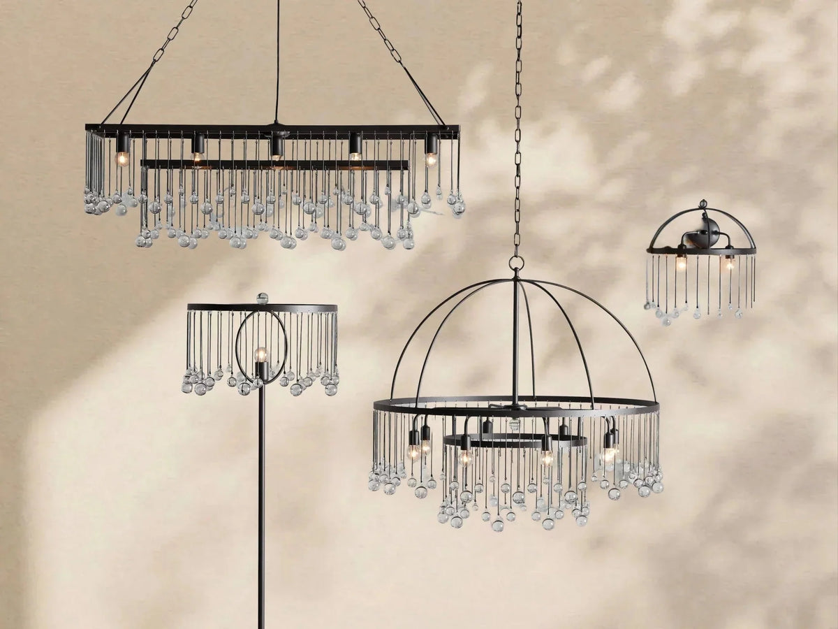 Aubrey Crystal Ball Rectangular Chandelier 47'' 60'' - lampmodern