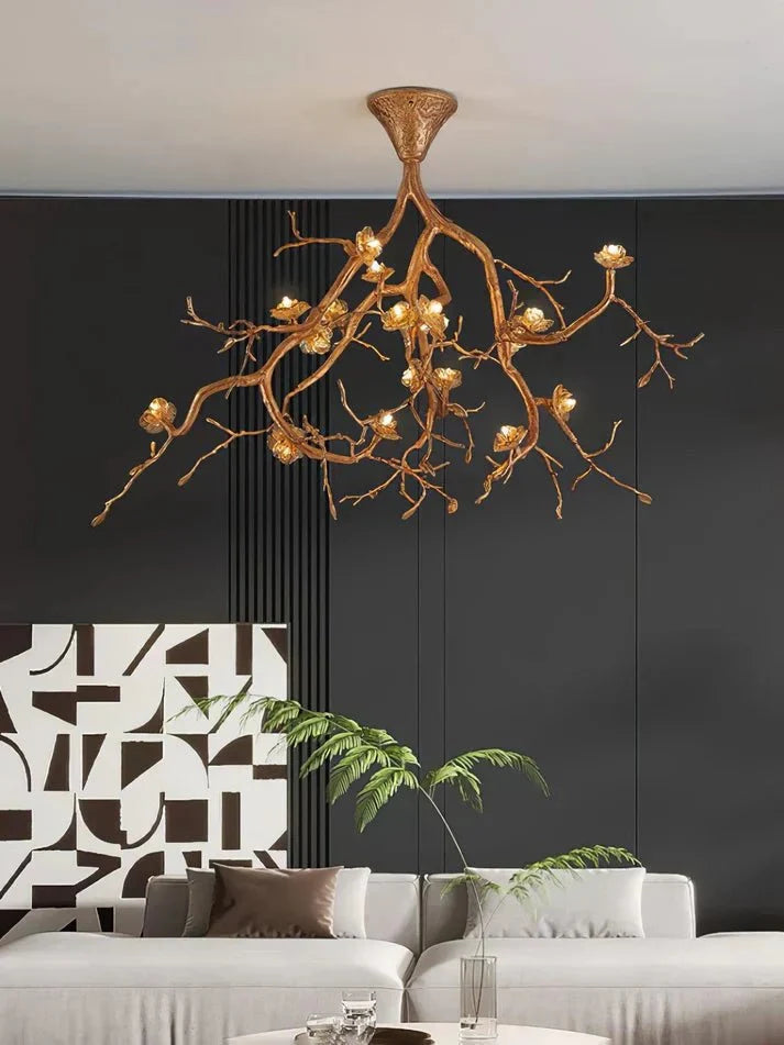 Aurelia Golden Branch & Porcelain Bloom Chandelier - lampmodern