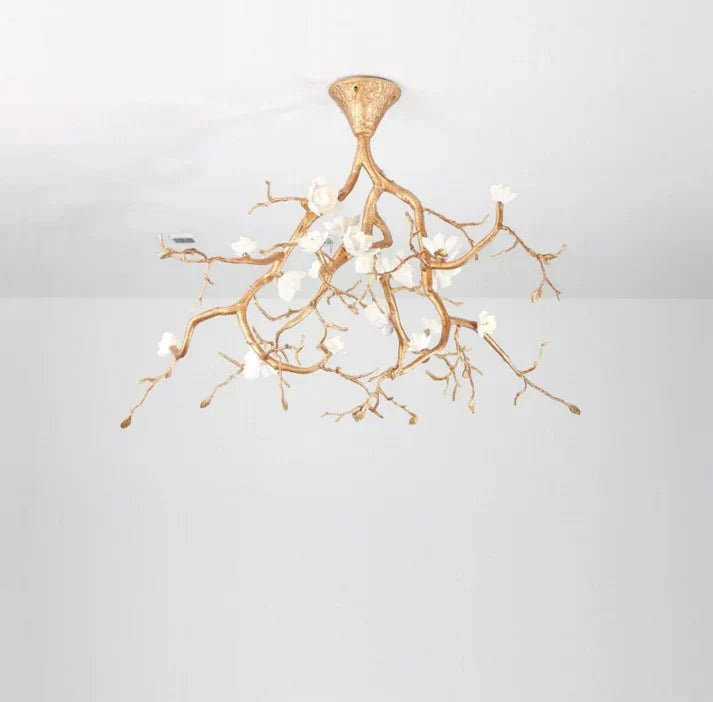 Aurelia Golden Branch & Porcelain Bloom Chandelier - lampmodern