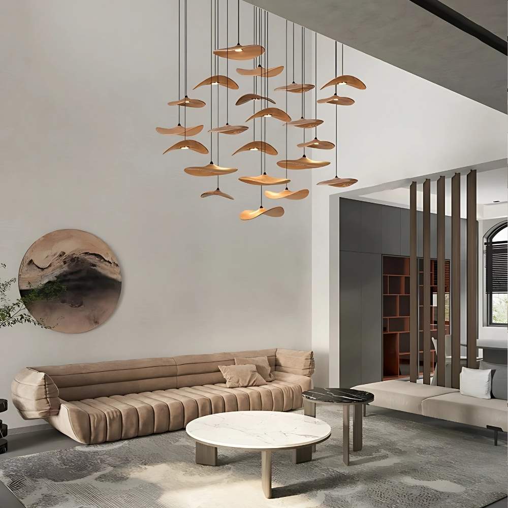 Bidi Multi Light Pendant Chandelier - Light WoodRound 16 Lightlampmodern