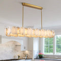 57.8 in. 1-Light Dimmable Integrated LED Brass Alabaster Chandelier, Luxury Large Marble Kitchen Island Chandelier