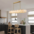 57.8 in. 1-Light Dimmable Integrated LED Brass Alabaster Chandelier, Luxury Large Marble Kitchen Island Chandelier