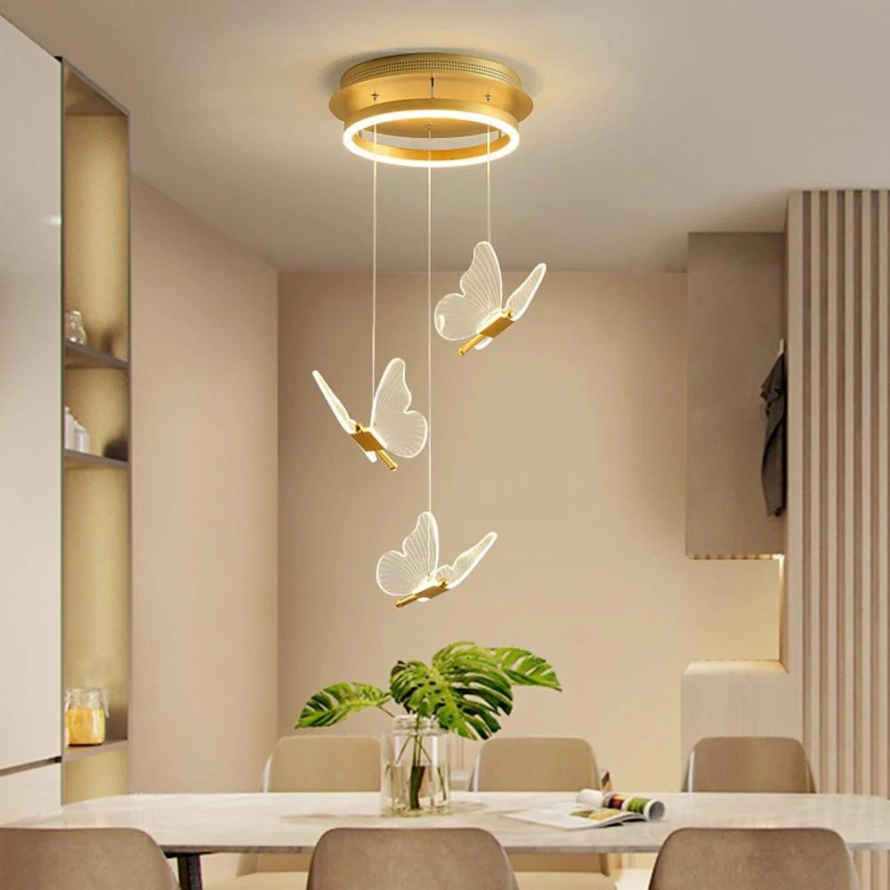 Butterfly Chandelierv Modern Metal Disk Acrylic Ceiling Light - lampmodern