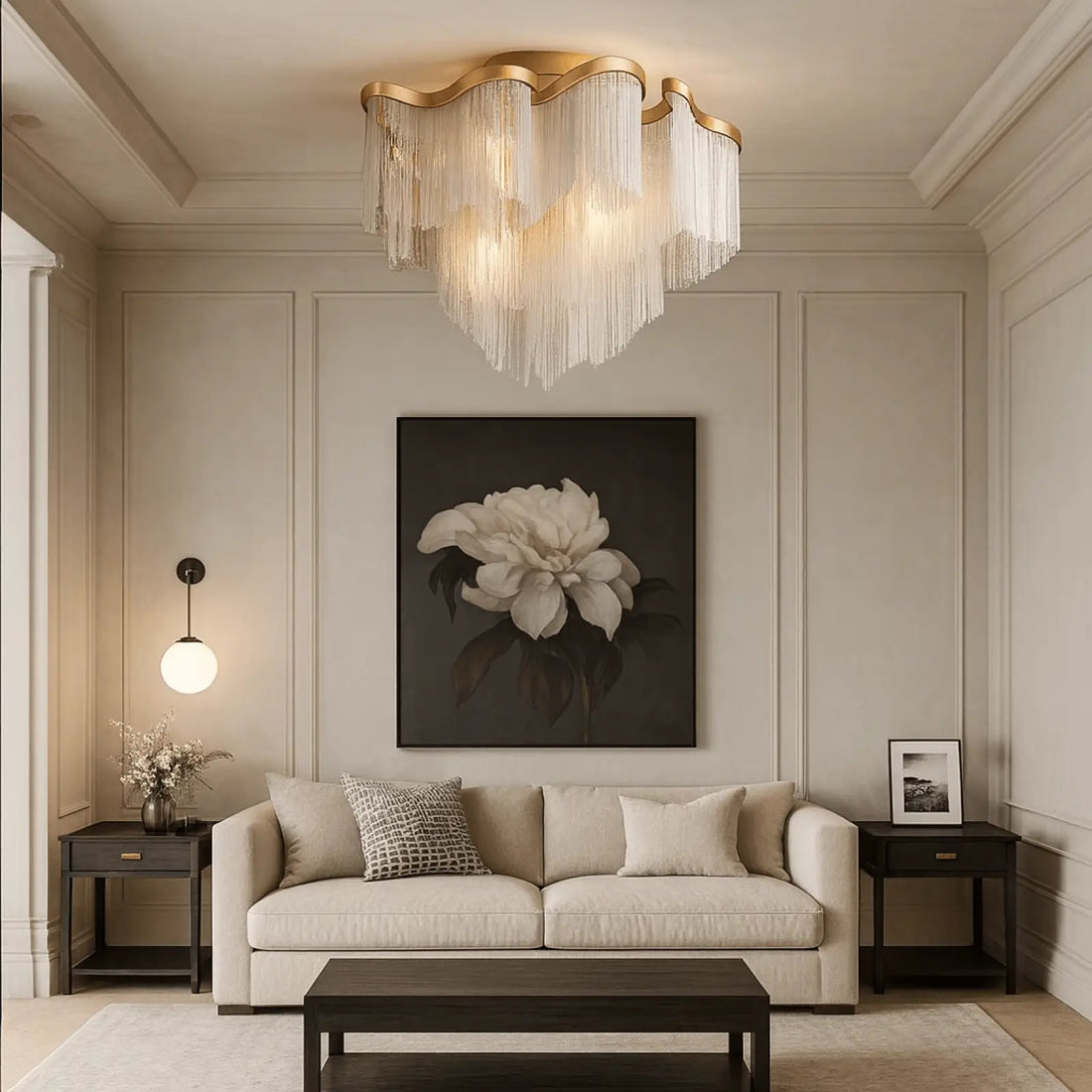 Cadena Chain Tassel Flush Mount Chandelier - lampmodern