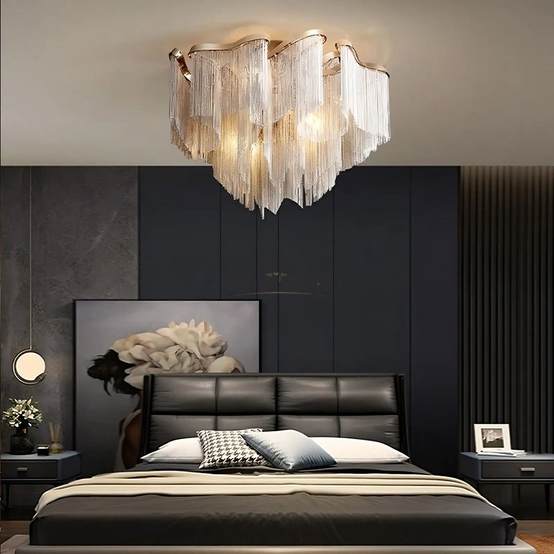 Cadena Chain Tassel Flush Mount Chandelier - lampmodern