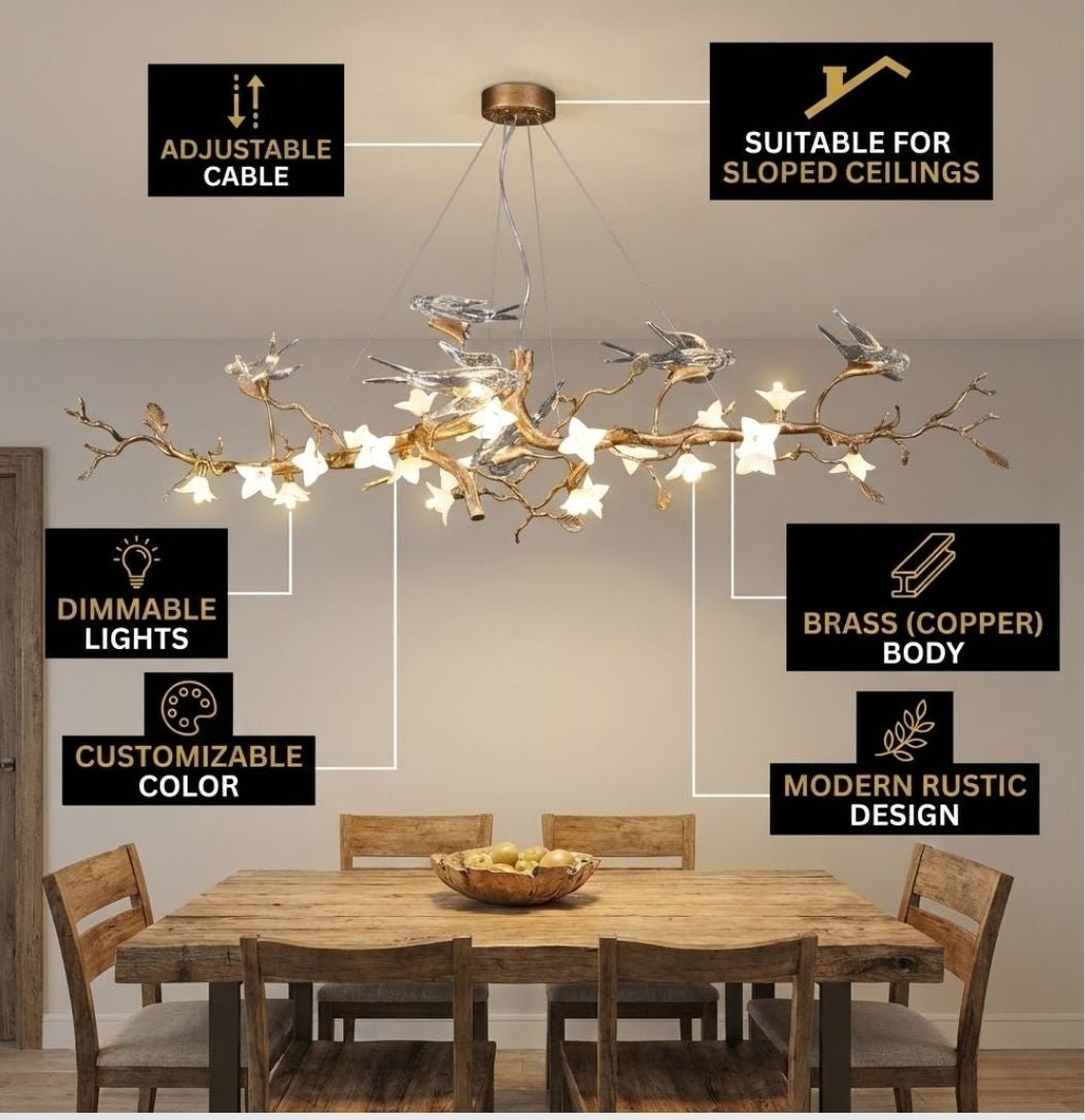 Calyx Bird Branch Chandelier for Dining Room - Copper49.2" (125cm)Warm White 3000Klampmodern