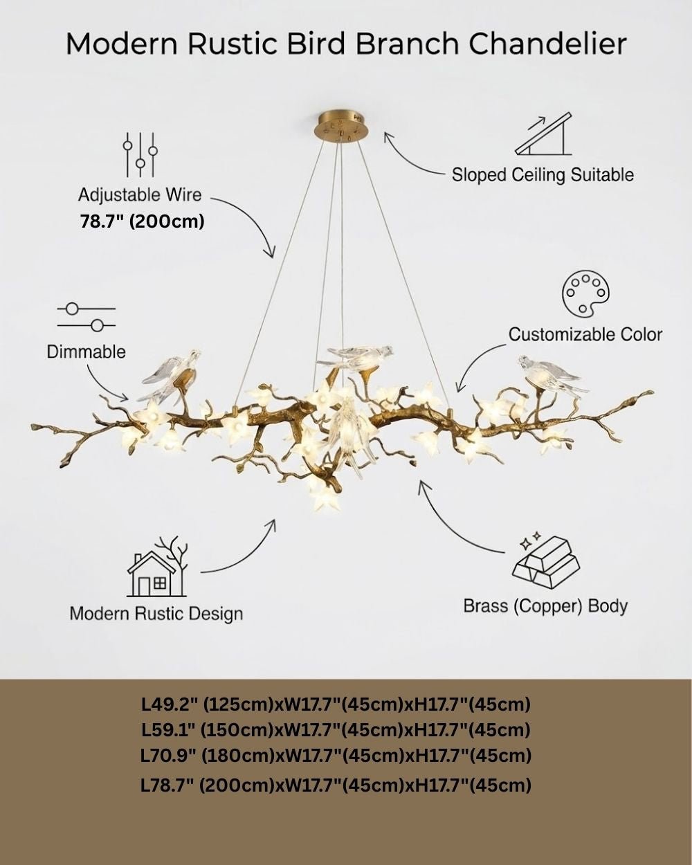 Calyx Bird Branch Chandelier for Dining Room - Copper49.2" (125cm)Warm White 3000Klampmodern