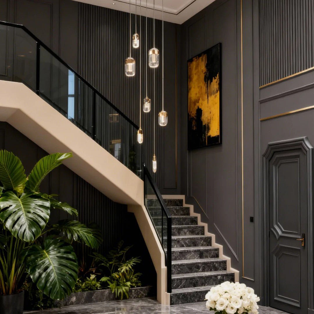Chandelier for Staircase Full Copper Luxury Crystal Ceiling Light - lampmodern
