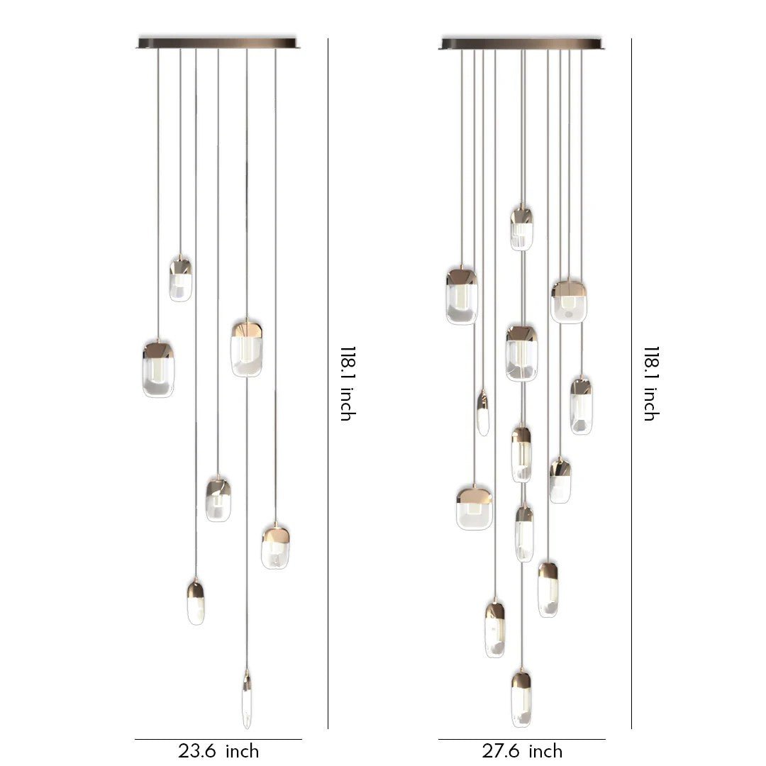 Chandelier for Staircase Full Copper Luxury Crystal Ceiling Light - lampmodern