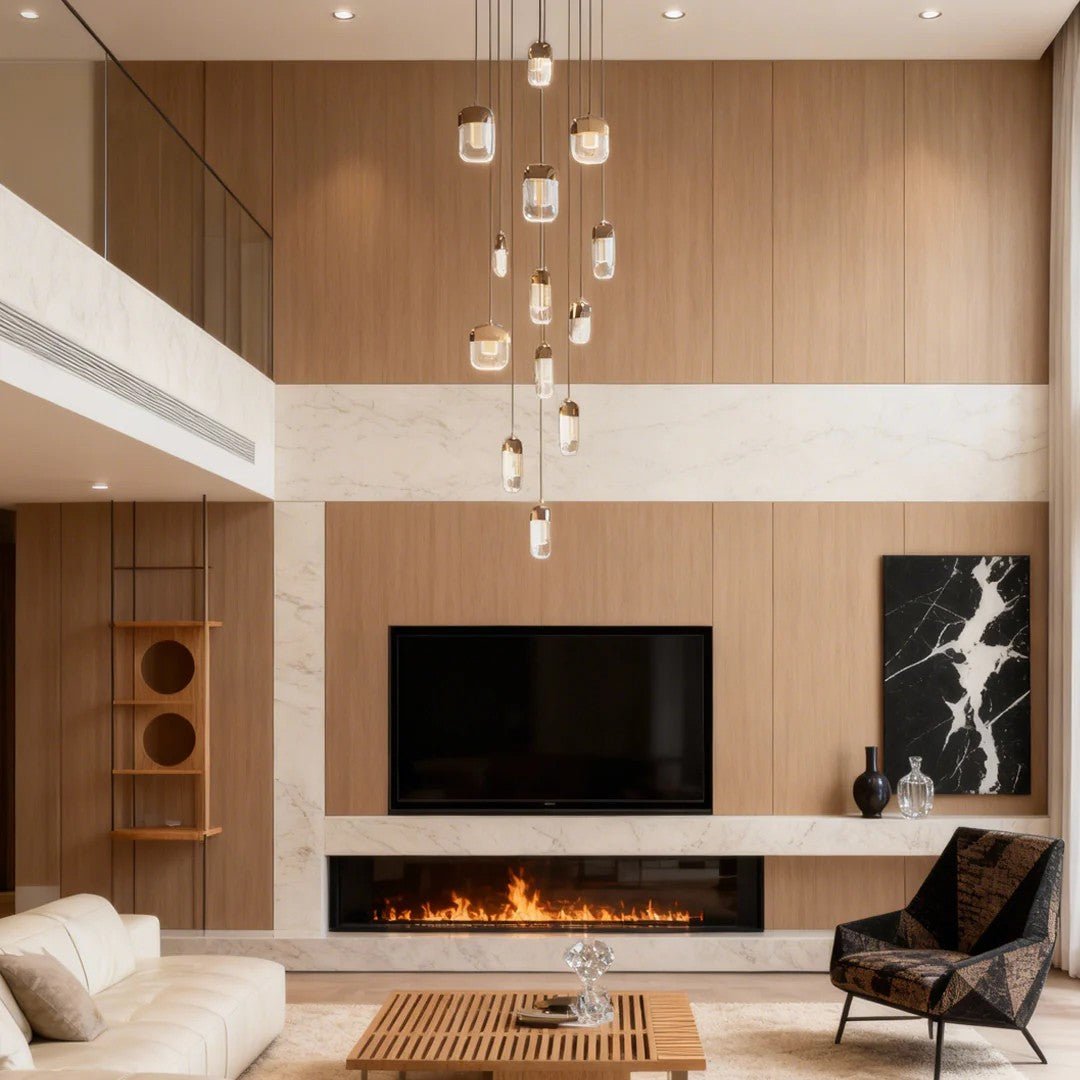 Chandelier for Staircase Full Copper Luxury Crystal Ceiling Light - lampmodern
