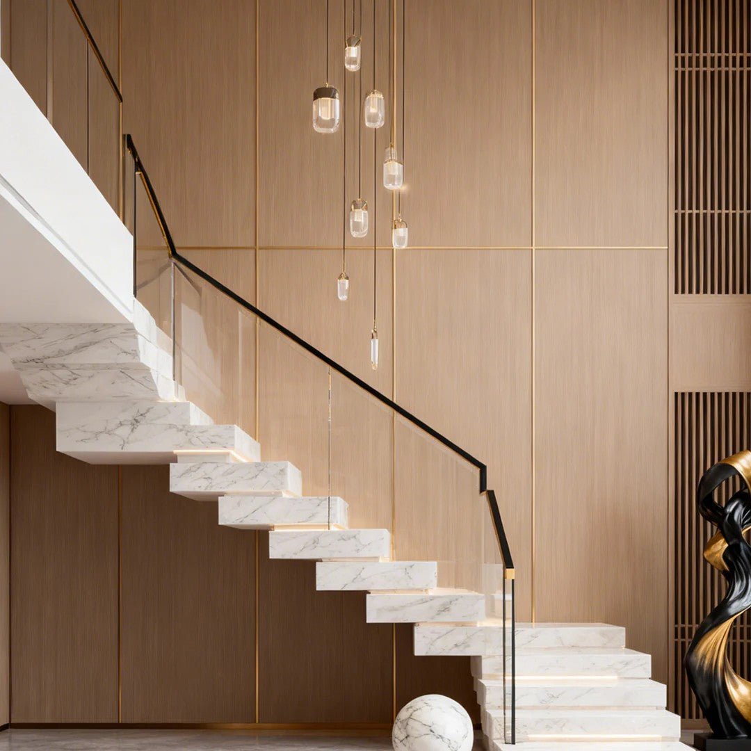 Chandelier for Staircase Full Copper Luxury Crystal Ceiling Light - lampmodern