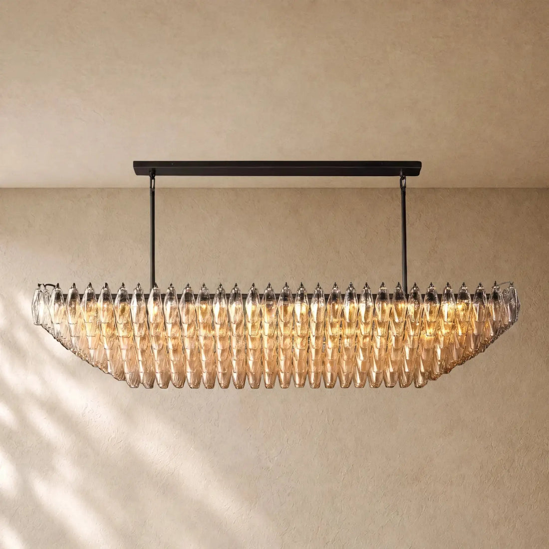 Chiaramn Clear Glass Tired Rectangular Chandelier 54’’74’’ - Clear / 54’’ / Lacquered Burnished Brasss
