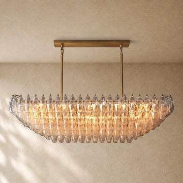 Chiaramn Clear Glass Tired Rectangular Chandelier 54’’74’’ - Clear / 54’’ / Lacquered Burnished Brasss