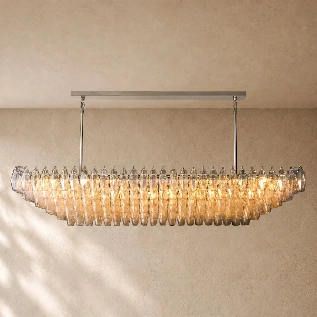 Chiaramn Clear Glass Tired Rectangular Chandelier 54’’74’’ - Clear / 74’’ / Nickle