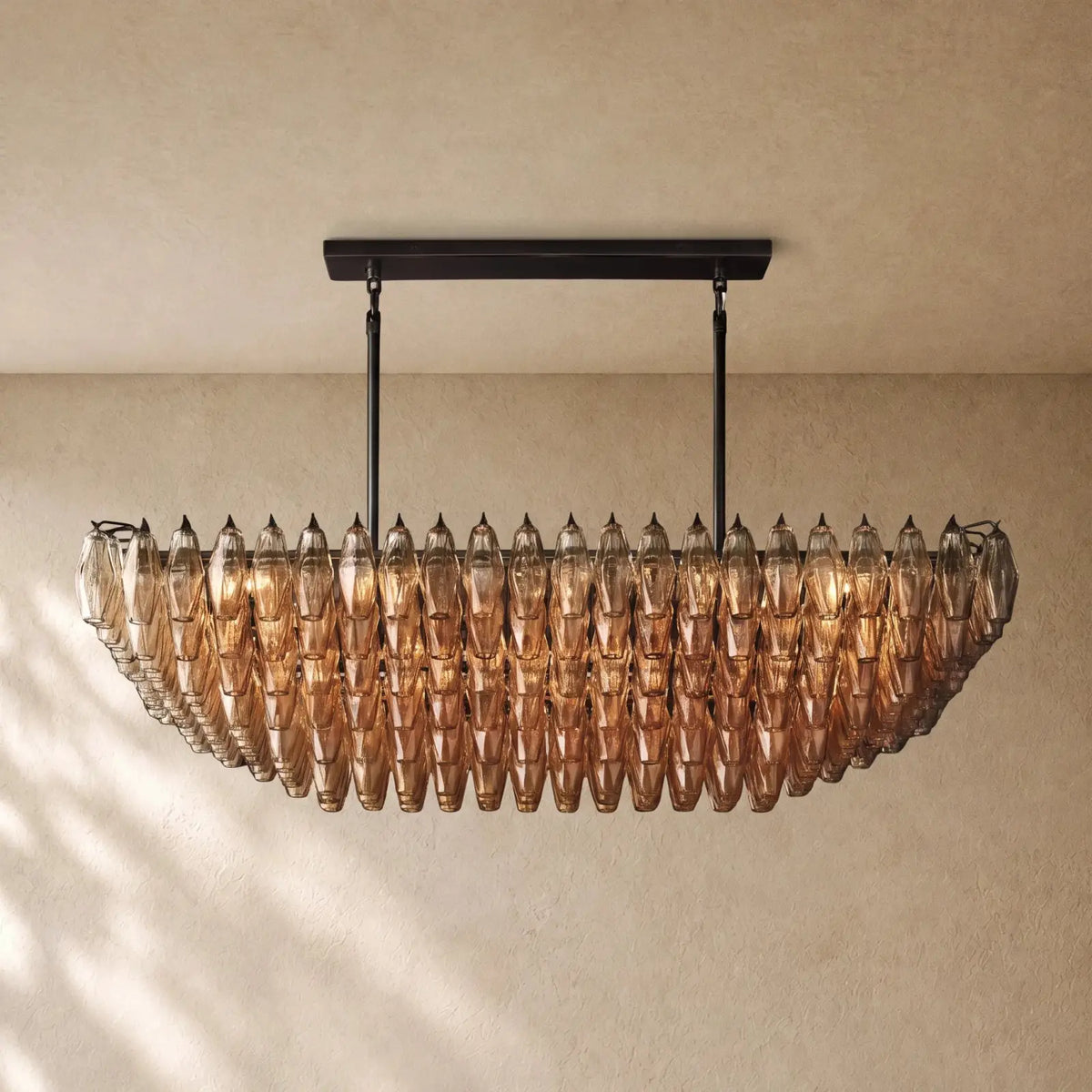Chiaramn Clear Glass Tired Rectangular Chandelier 54’’74’’ - Smoke / 54’’ / Bronze