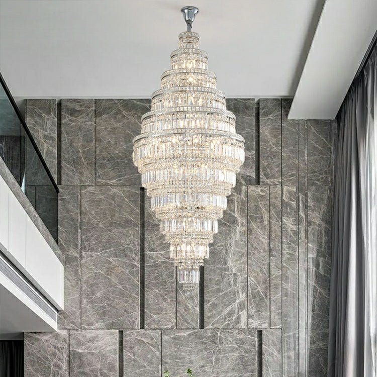 Chrome Extra Large Crystal Chandelier for Foyer Staircase Living Room Entrance Ceiling Light Fixture In Silver - lampmodern