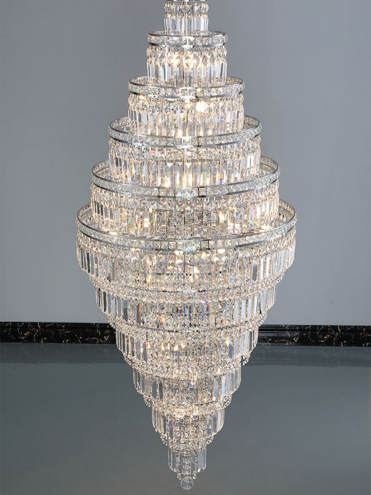 Chrome Extra Large Crystal Chandelier for Foyer Staircase Living Room Entrance Ceiling Light Fixture In Silver - lampmodern