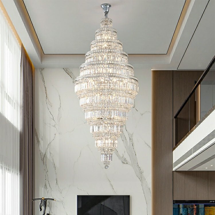 Chrome Extra Large Crystal Chandelier for Foyer Staircase Living Room Entrance Ceiling Light Fixture In Silver - lampmodern