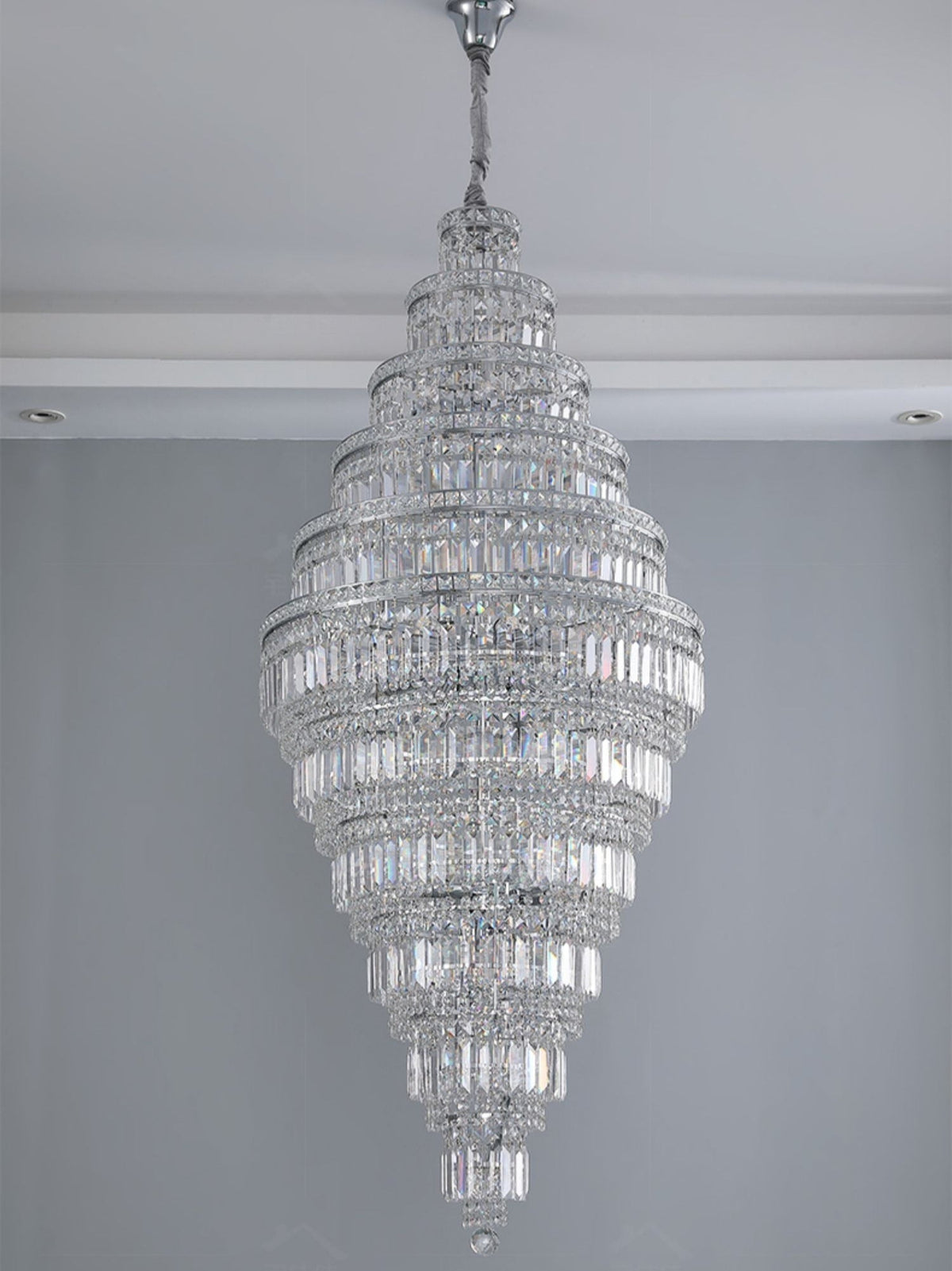 Chrome Extra Large Crystal Chandelier for Foyer Staircase Living Room Entrance Ceiling Light Fixture In Silver - lampmodern
