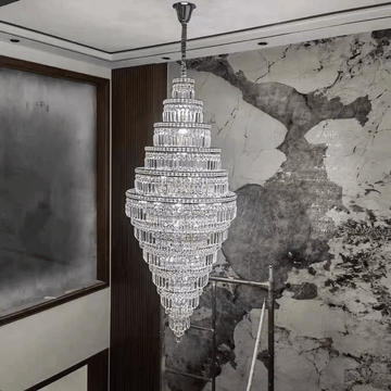 Chrome Extra Large Crystal Chandelier for Foyer Staircase Living Room Entrance Ceiling Light Fixture In Silver - lampmodern