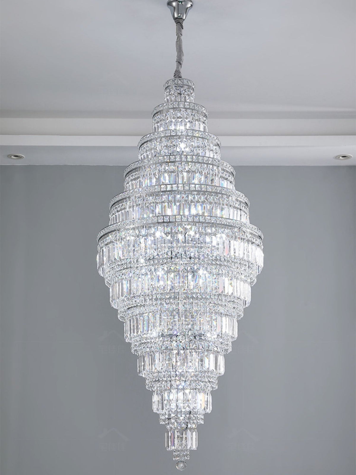 Chrome Extra Large Crystal Chandelier for Foyer Staircase Living Room Entrance Ceiling Light Fixture In Silver - lampmodern