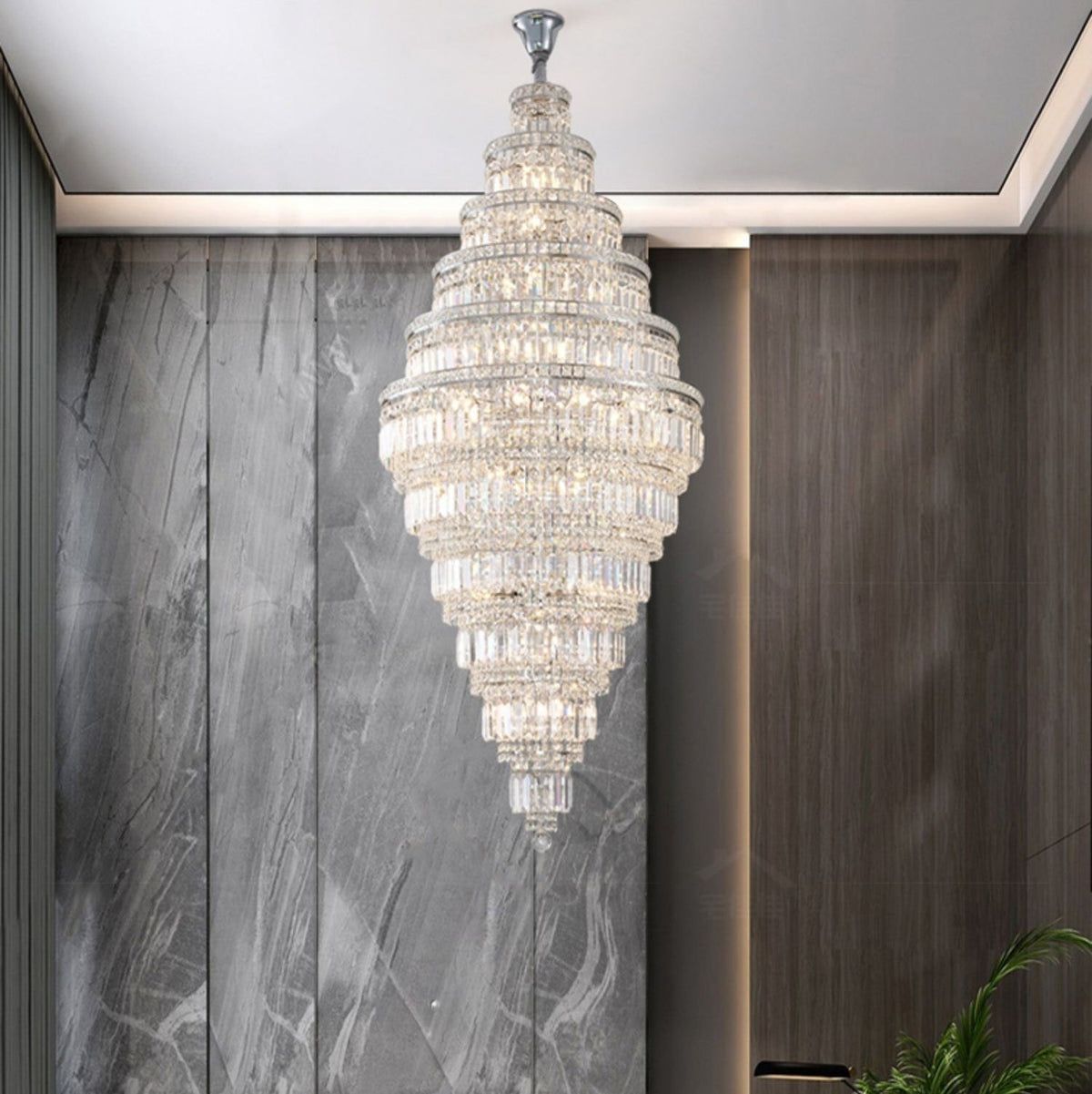Chrome Extra Large Crystal Chandelier for Foyer Staircase Living Room Entrance Ceiling Light Fixture In Silver - lampmodern