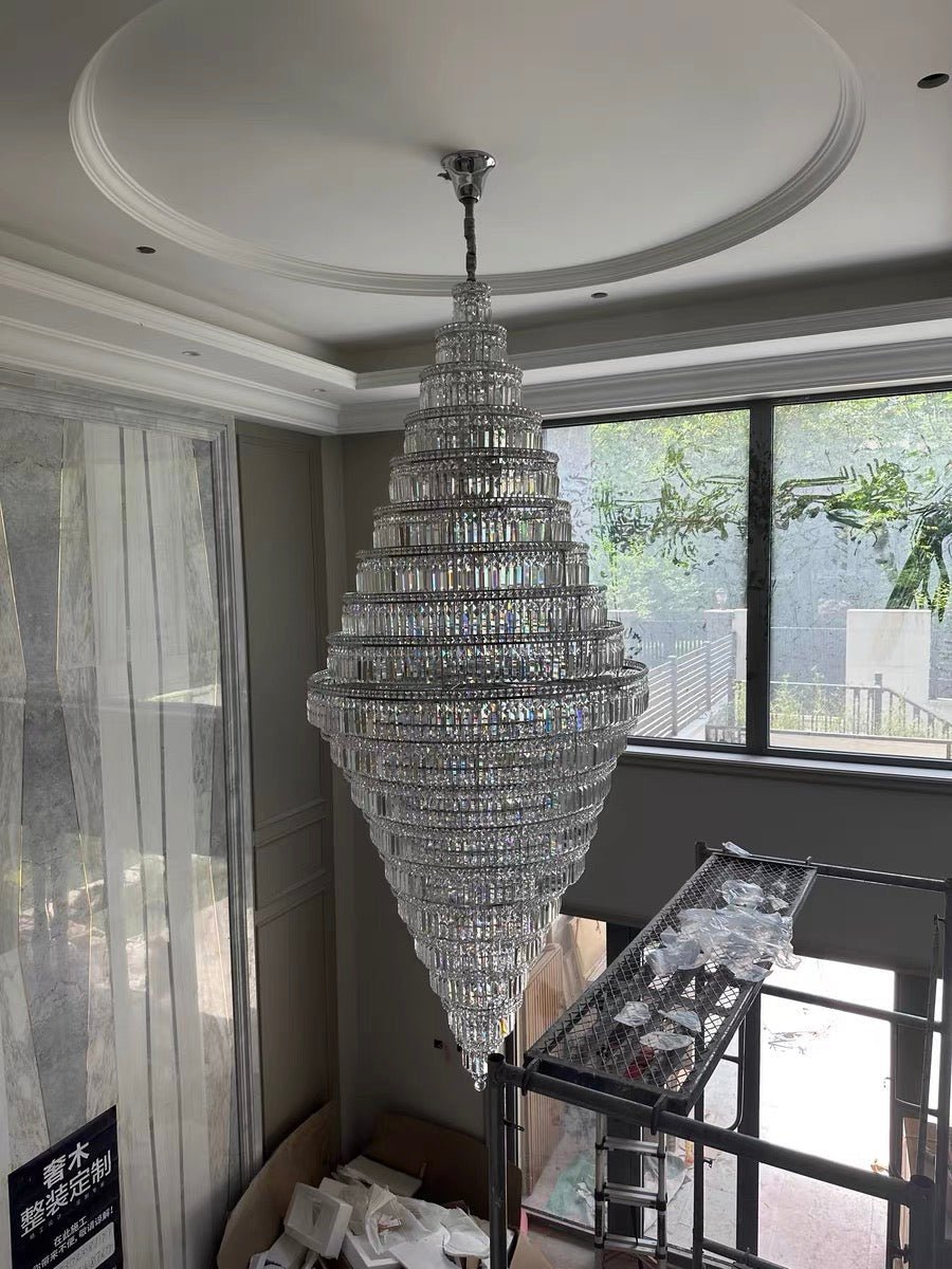 Chrome Extra Large Crystal Chandelier for Foyer Staircase Living Room Entrance Ceiling Light Fixture In Silver - lampmodern