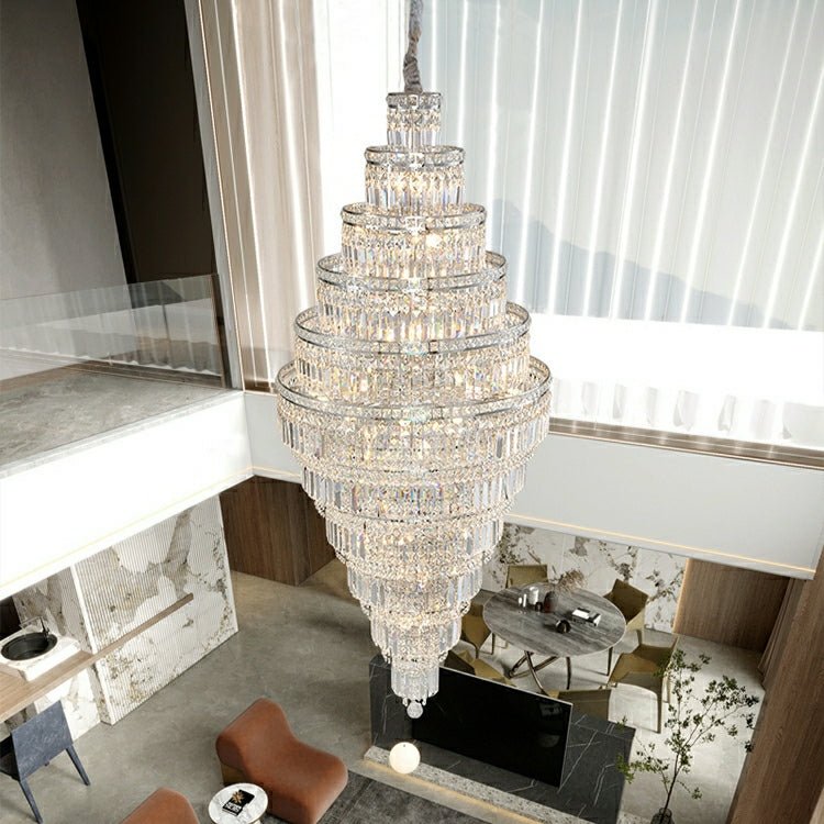Chrome Extra Large Crystal Chandelier for Foyer Staircase Living Room Entrance Ceiling Light Fixture In Silver - lampmodern