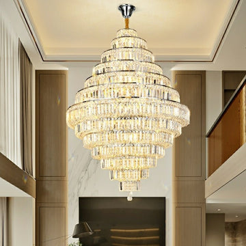 Chrome/ Silver/ Gold Extra Large Chandelier For Foyer Living Room Staircase Crystal Ceiling Lighting Fixture - lampmodern