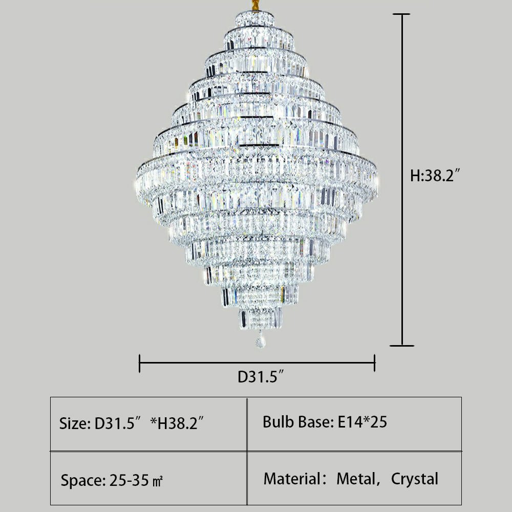 Chrome/ Silver/ Gold Extra Large Chandelier For Foyer Living Room Staircase Crystal Ceiling Lighting Fixture - lampmodern