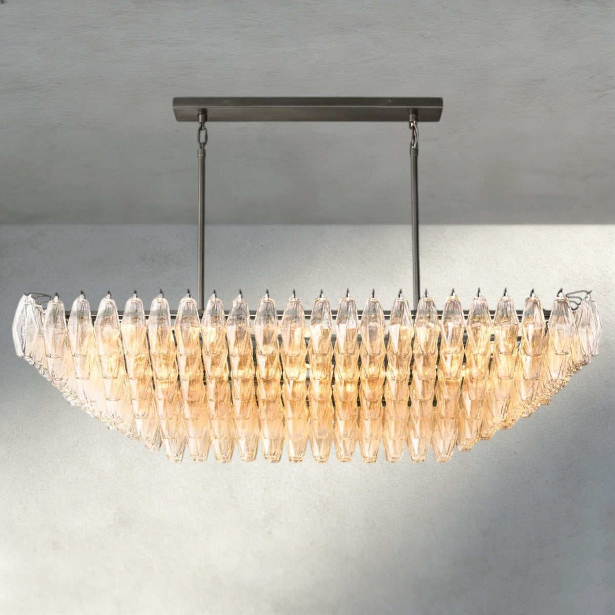 CIHELA CLEAR/ SMOKE GLASS TIERED RECTANGULAR CHANDELIER 54", 74" - lampmodern