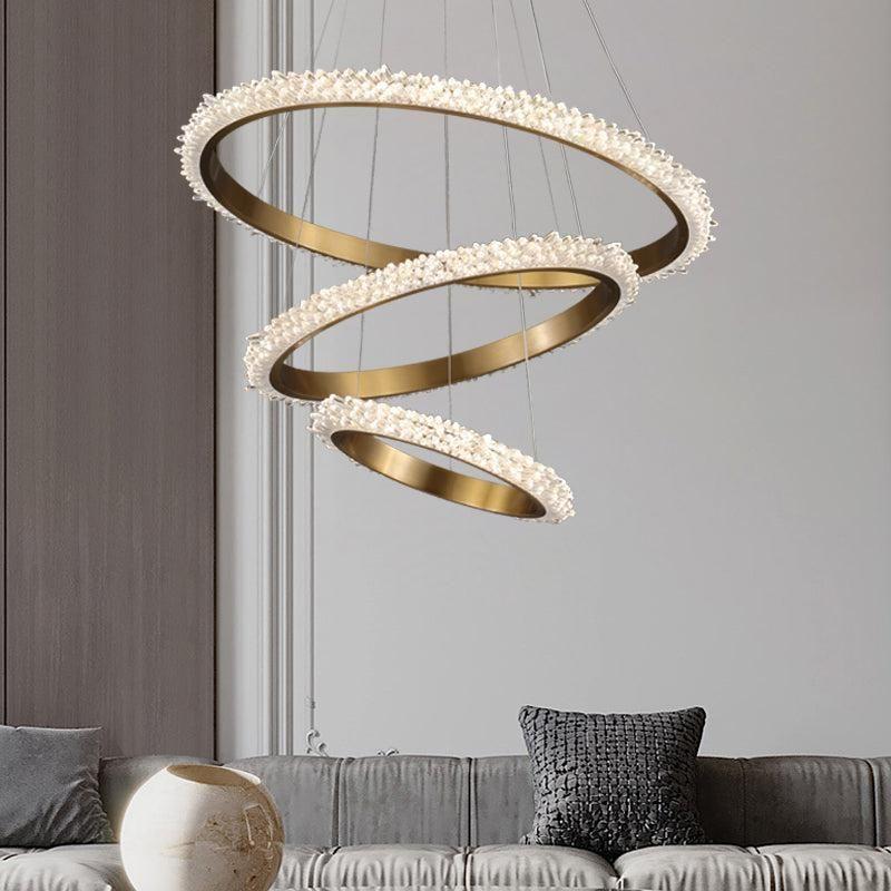 Contemporary K9 Crystal Halo Circle Foyer Chandelier - THREE RINGS: 39.4" D/31.5" D/23.6" Dlampmodern