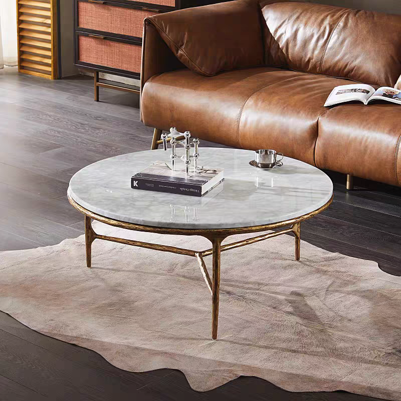 Thaddeus Forged Iron Marble Round Coffee Table 3 Table Legs 35" - Lamp Modern
