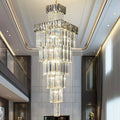Decorative Large Vertical Crystal Staircase Chandelier Foyer Ceiling Light Fixture Lamp In Gray/ Amber Brim - lampmodern