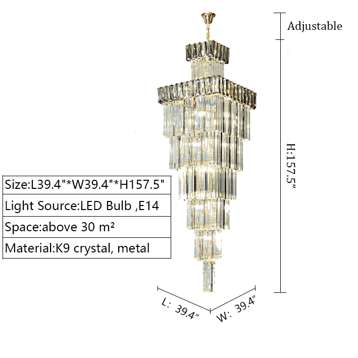 Decorative Large Vertical Crystal Staircase Chandelier Foyer Ceiling Light Fixture Lamp In Gray/ Amber Brim - lampmodern