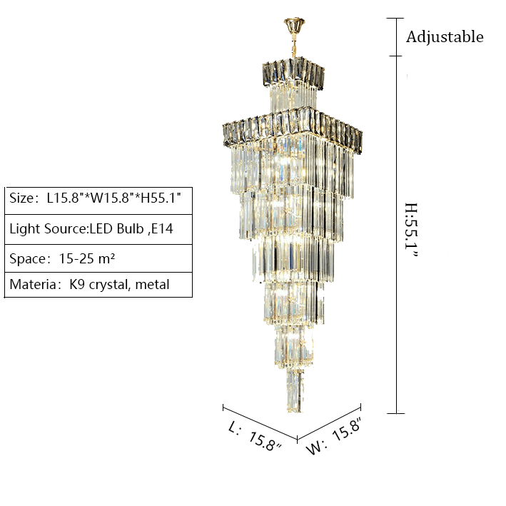 Decorative Large Vertical Crystal Staircase Chandelier Foyer Ceiling Light Fixture Lamp In Gray/ Amber Brim - lampmodern