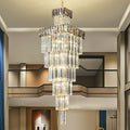 Decorative Large Vertical Crystal Staircase Chandelier Foyer Ceiling Light Fixture Lamp In Gray/ Amber Brim - lampmodern