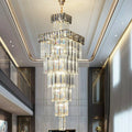 Decorative Large Vertical Crystal Staircase Chandelier Foyer Ceiling Light Fixture Lamp In Gray/ Amber Brim - lampmodern