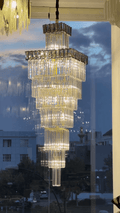 Decorative Large Vertical Crystal Staircase Chandelier Foyer Ceiling Light Fixture Lamp In Gray/ Amber Brim - lampmodern