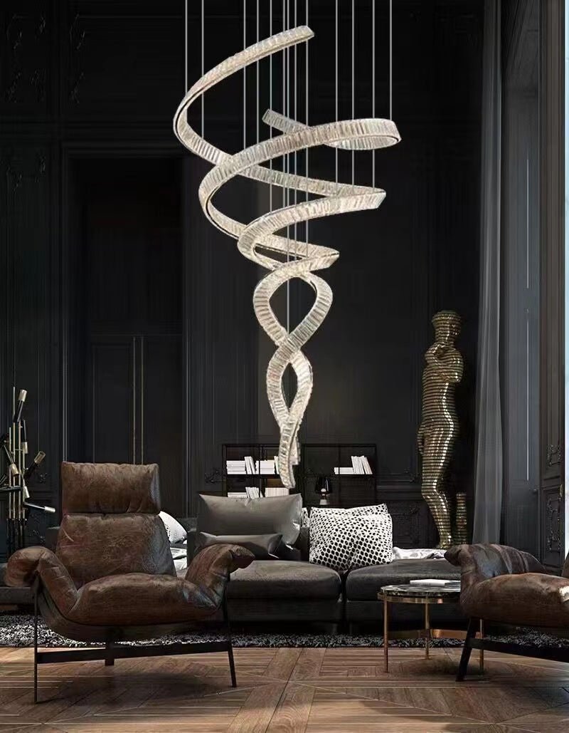 Designer Foyer Living Room Ceiling Light Fixture Stylish Spiral Crystal Chandelier For Hotel Entrance - lampmodern