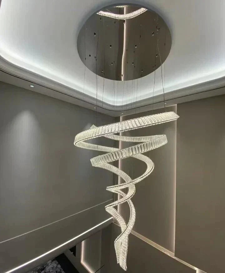 Designer Foyer Living Room Ceiling Light Fixture Stylish Spiral Crystal Chandelier For Hotel Entrance - lampmodern