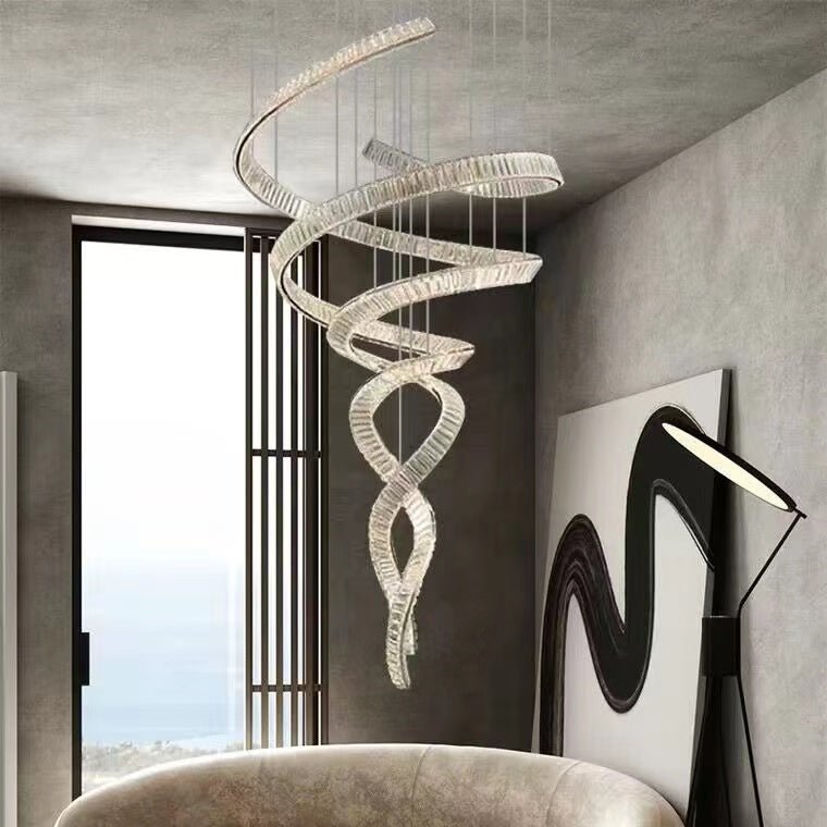 Designer Foyer Living Room Ceiling Light Fixture Stylish Spiral Crystal Chandelier For Hotel Entrance - lampmodern