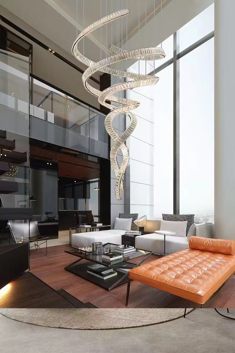 Designer Foyer Living Room Ceiling Light Fixture Stylish Spiral Crystal Chandelier For Hotel Entrance - lampmodern